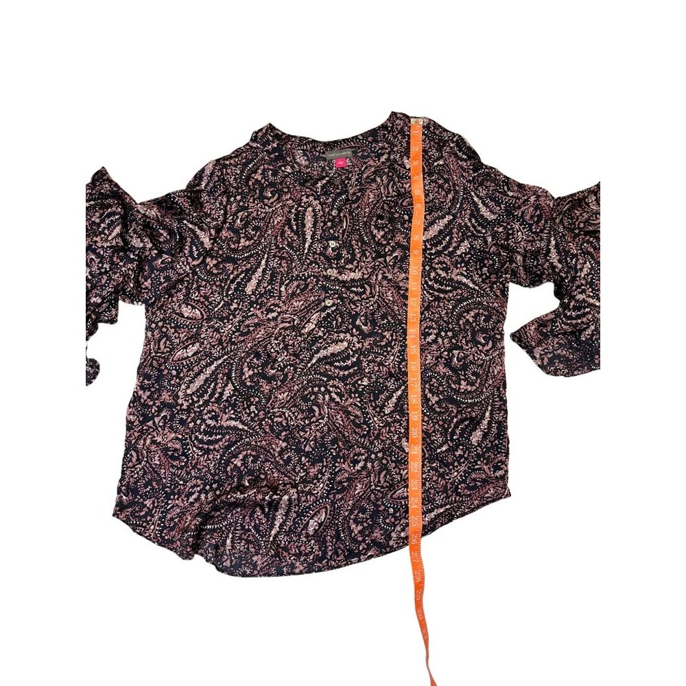 Vince Camuto Womens Size Large Purple Paisley Ruffled Bell Sleeve Popover Blouse - Picture 6 of 13